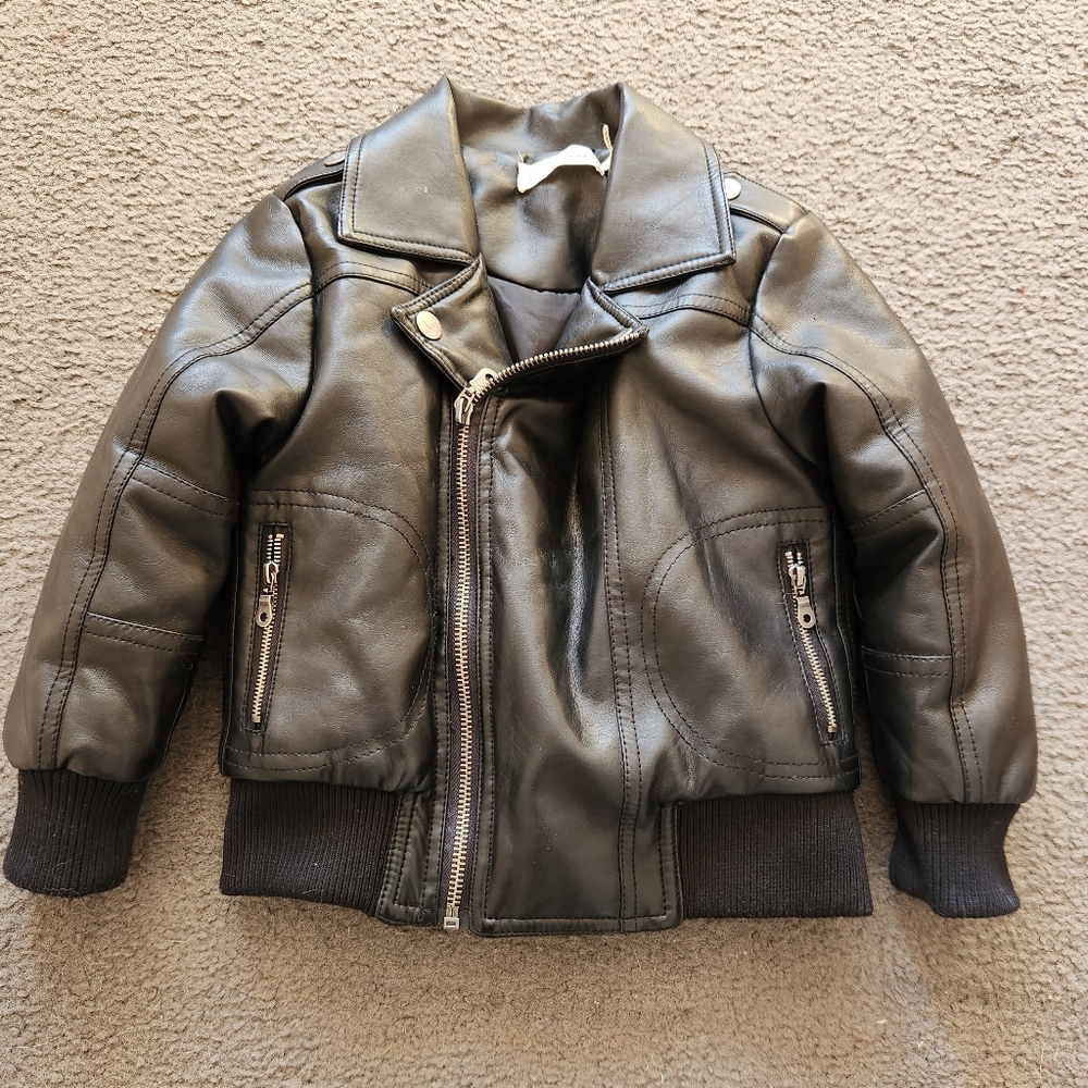 DEUX PAR DEUX Kids Bomber Jacket Size 4 Black Motorcycle Vegan Biker